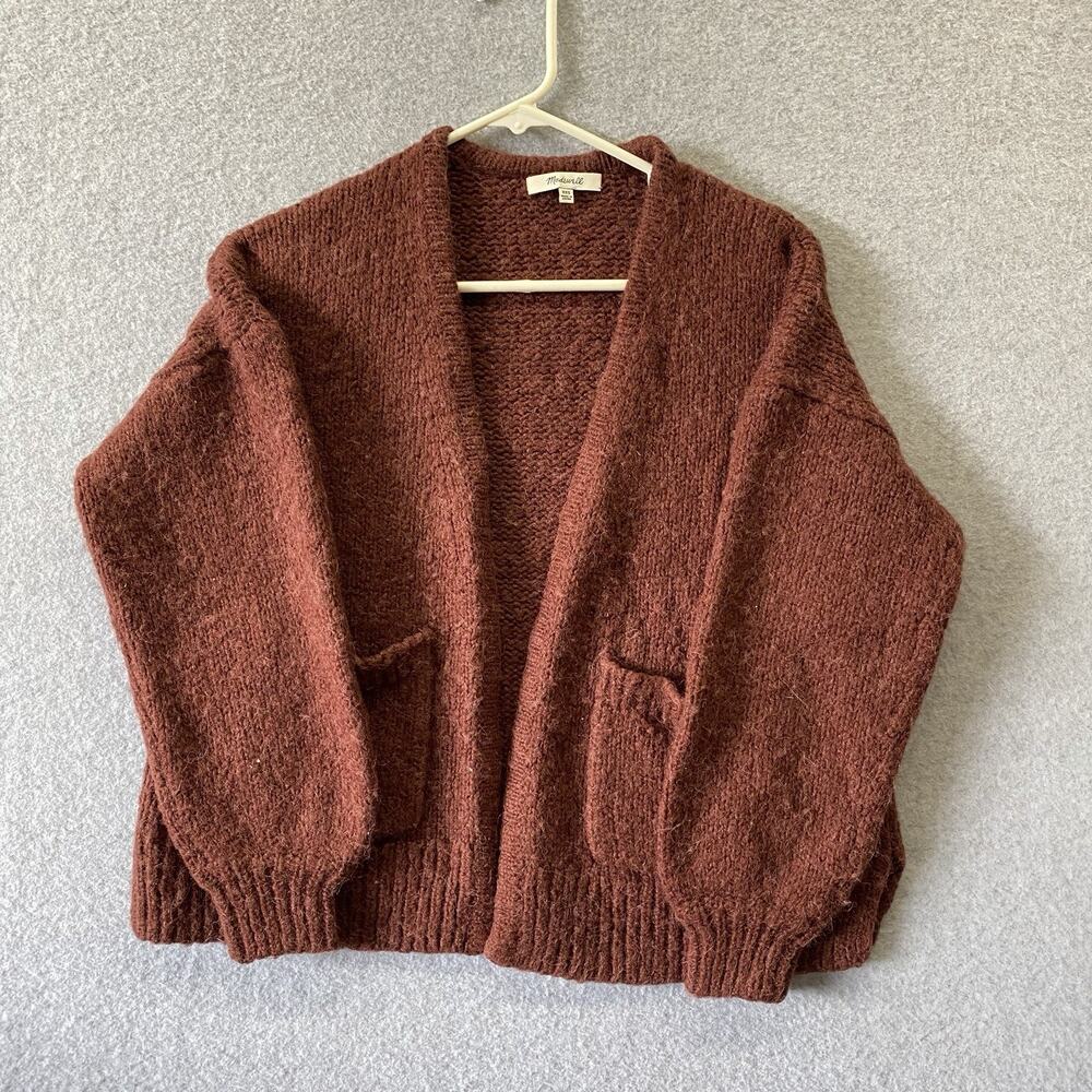 Madewell Wool Alpaca Open Front Cardigan XXS Rust Maroon Brown Cozy Fall Sweater - Picture 2 of 10